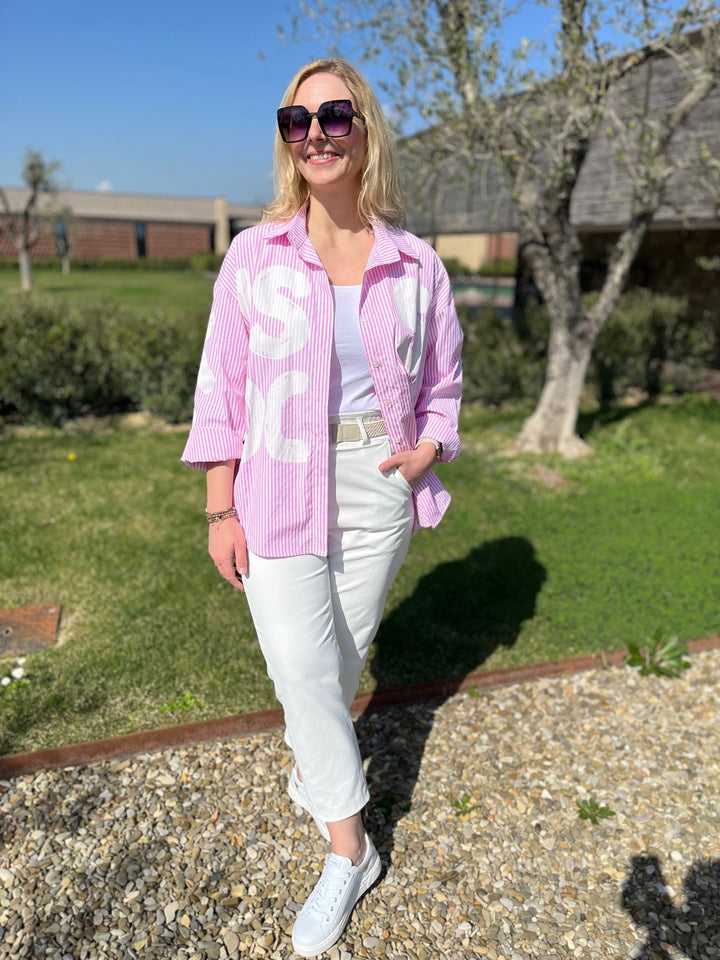 Streifenbluse mit Druck, pink-weiß von Bella Vita - Mode &amp; Lifestyle