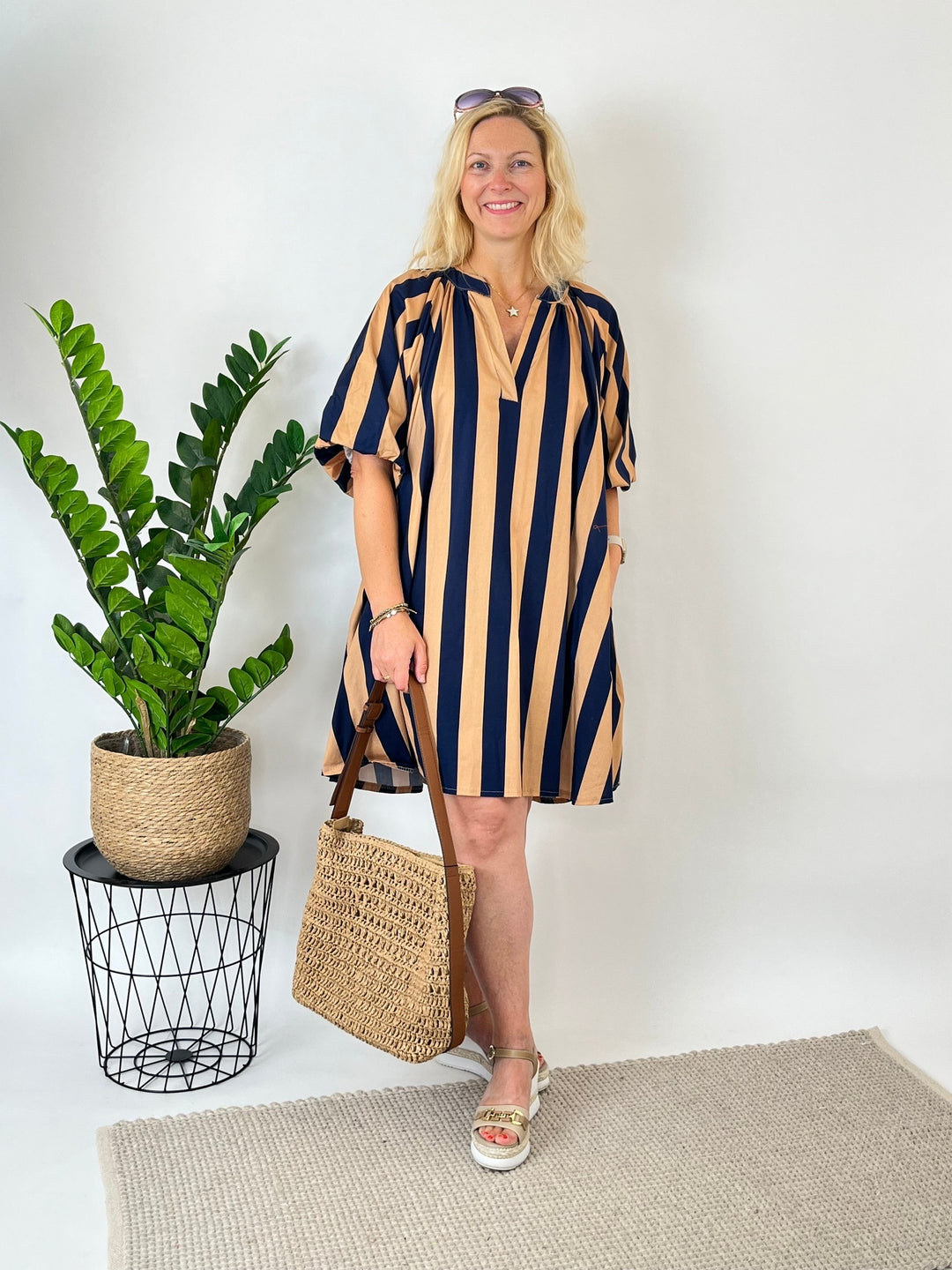 Streifenkleid "Summer Stripes", marine-cognac von Bella Vita - Mode &amp; Lifestyle