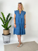 Stufenkleid mit Rüschenärmeln, blue denim von Bella Vita - Mode & Lifestyle
