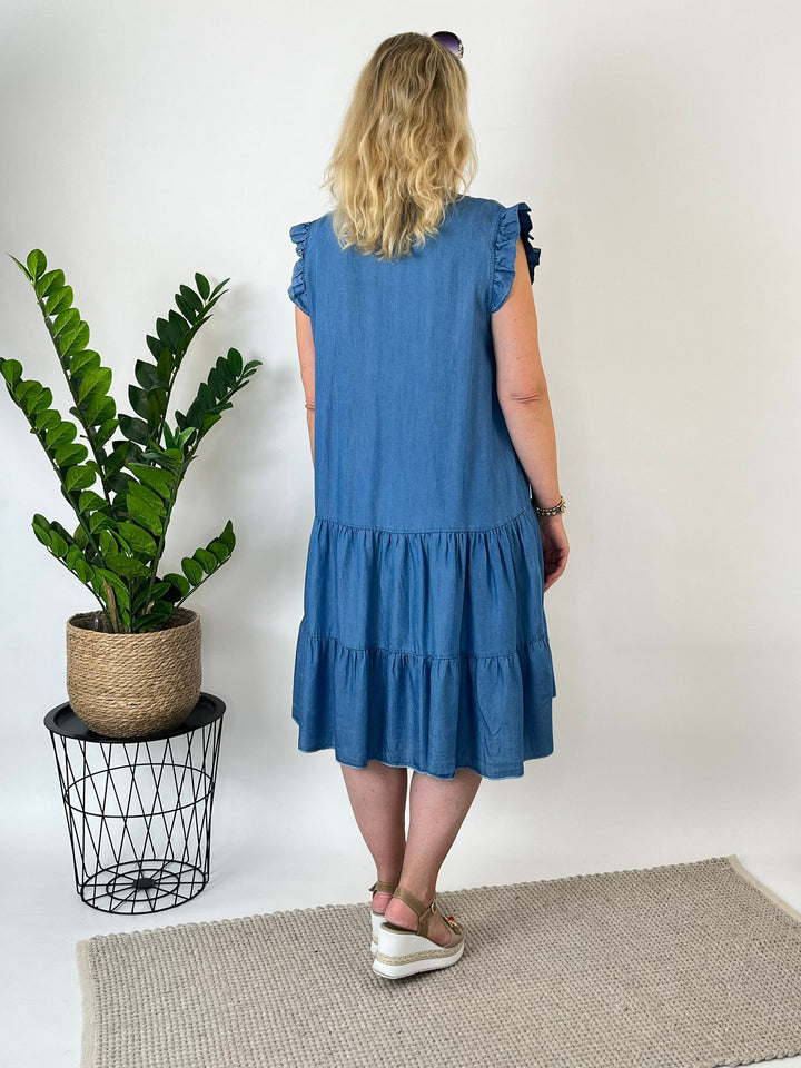 Stufenkleid mit Rüschenärmeln, blue denim von Bella Vita - Mode &amp; Lifestyle
