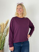 Oversize-Sweater Happy Stripes in Bordeaux-Marine mit überschnittenen Schultern