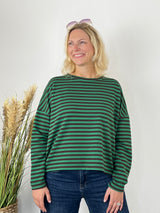 Grüner Happy Stripes Sweater mit Querstreifen, Frontalansicht