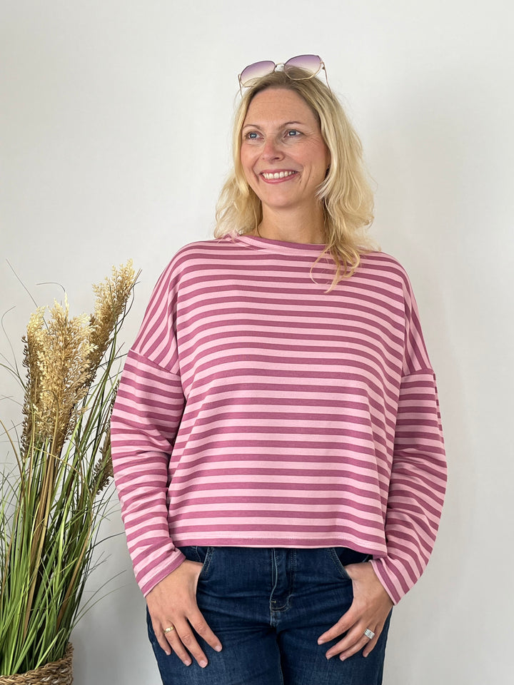 Lockere rosa Streifen Sweatshirt im entspannten Look