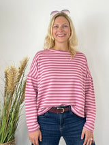 Rosa-weiß gestreifter Oversize-Sweater mit überschnittenen Schultern