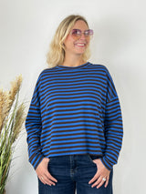 Royalblauer Happy Stripes Sweater mit überschnittenen Schultern