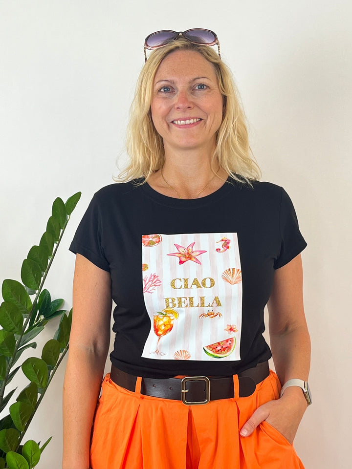 T-Shirt Ciao Bella, schwarz-rosa von Bella Vita - Mode &amp; Lifestyle