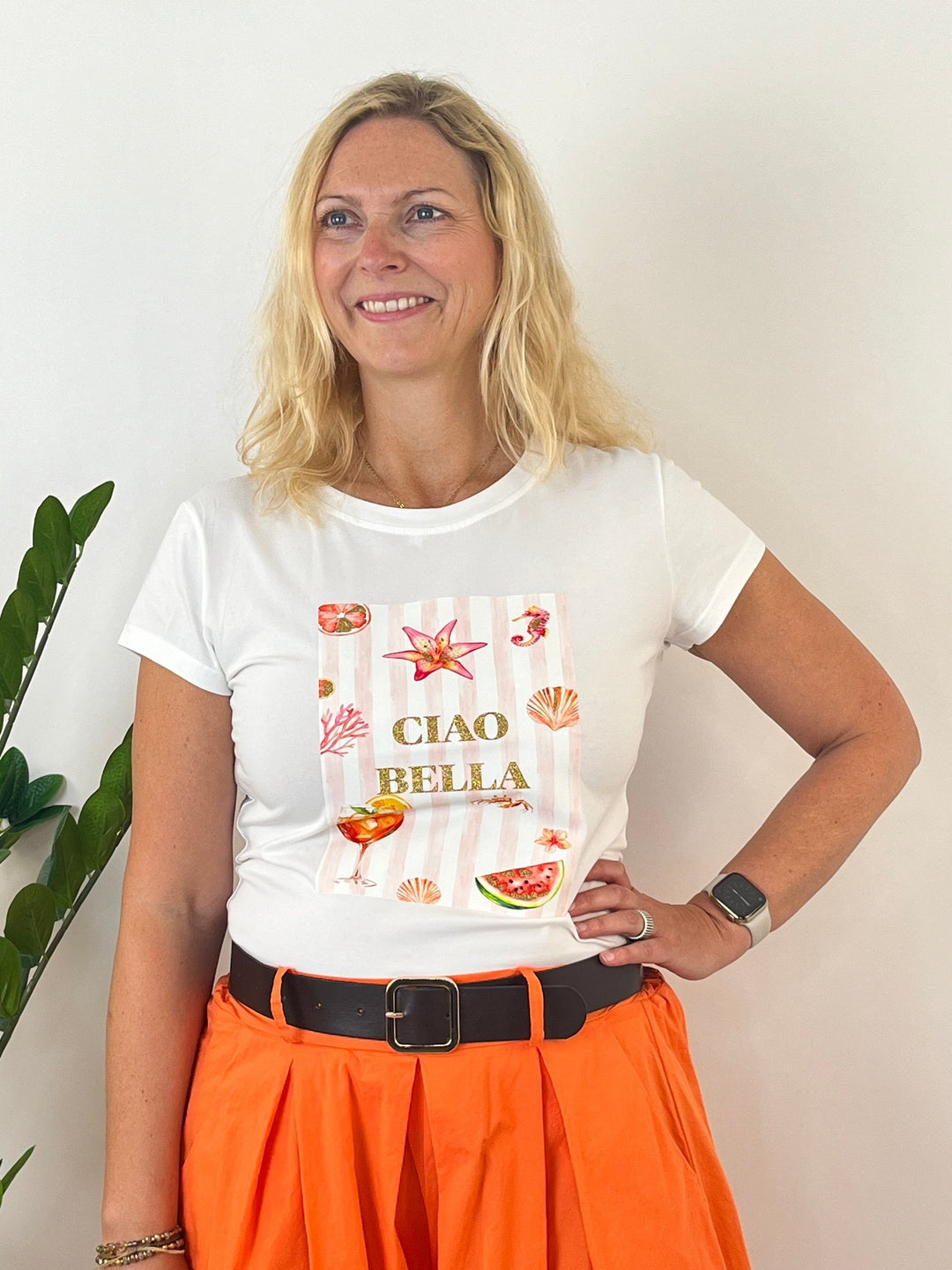 T-Shirt Ciao Bella, weiß-rosa von Bella Vita - Mode & Lifestyle