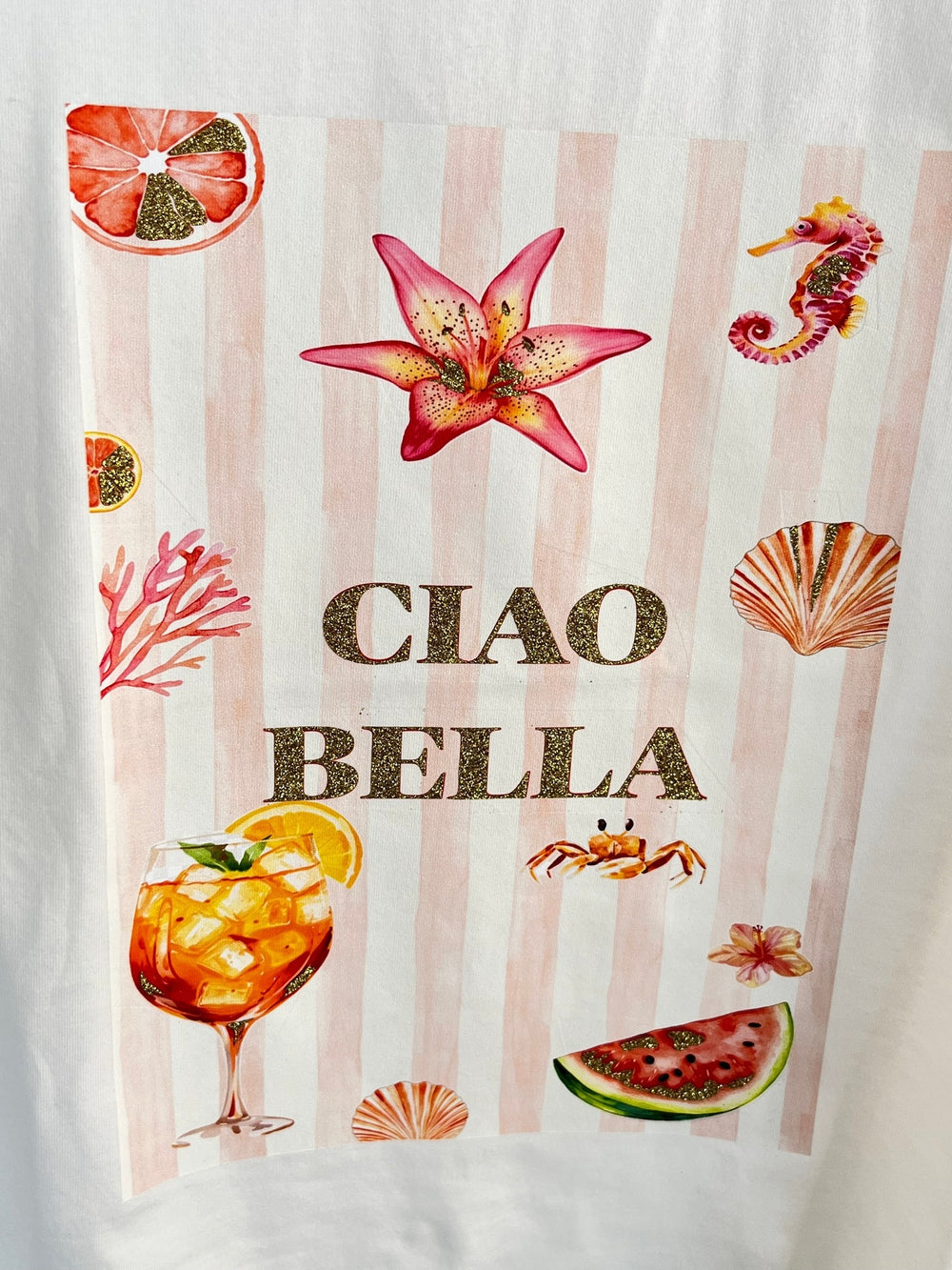T-Shirt Ciao Bella, weiß-rosa von Bella Vita - Mode & Lifestyle