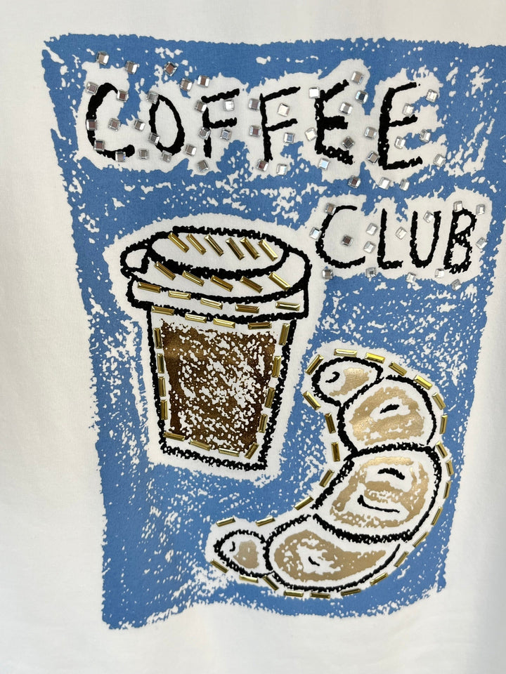 T-Shirt Coffee Club, weiß-jeansblau von Bella Vita - Mode &amp; Lifestyle