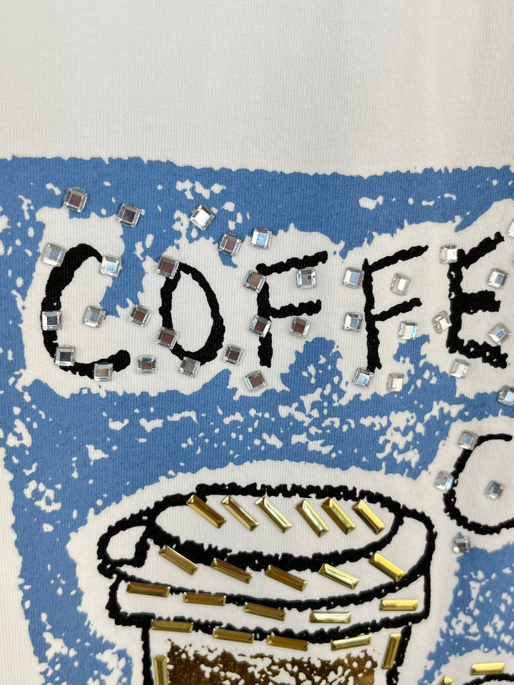 T-Shirt Coffee Club, weiß-jeansblau von Bella Vita - Mode &amp; Lifestyle
