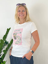 T-Shirt Coffee Club, weiß-rosa von Bella Vita - Mode & Lifestyle