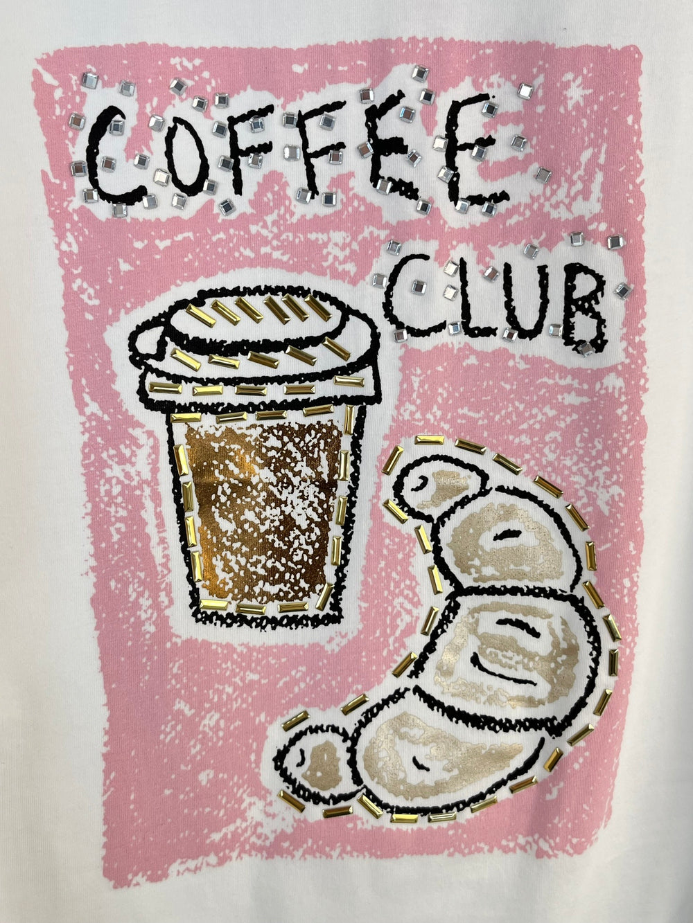 T-Shirt Coffee Club, weiß-rosa von Bella Vita - Mode & Lifestyle