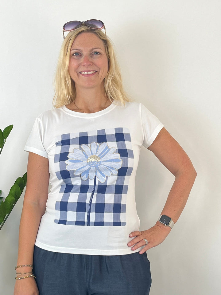 T-Shirt Flower, weiß-marine von Bella Vita - Mode &amp; Lifestyle