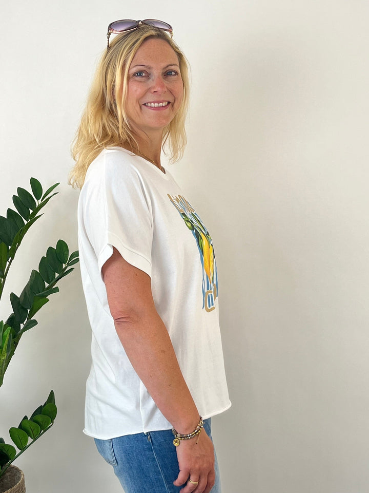 T-Shirt Limoncello, weiß-türkis-gelb von Bella Vita - Mode &amp; Lifestyle