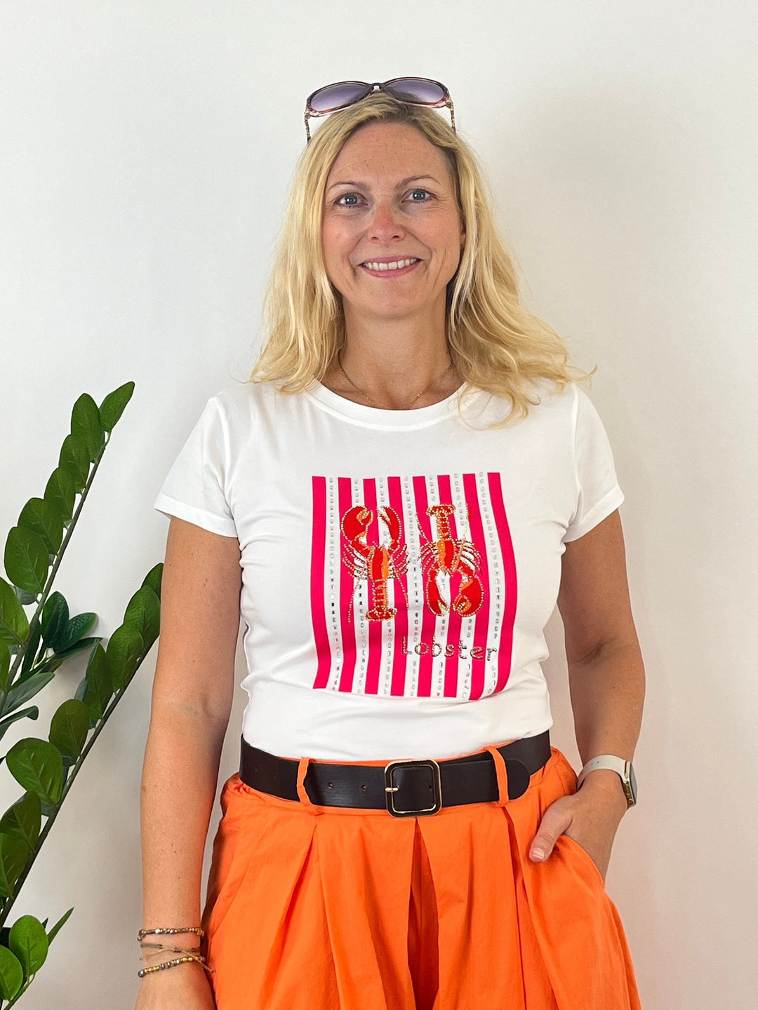 T-Shirt "Lobster", weiß-koralle von Bella Vita - Mode & Lifestyle