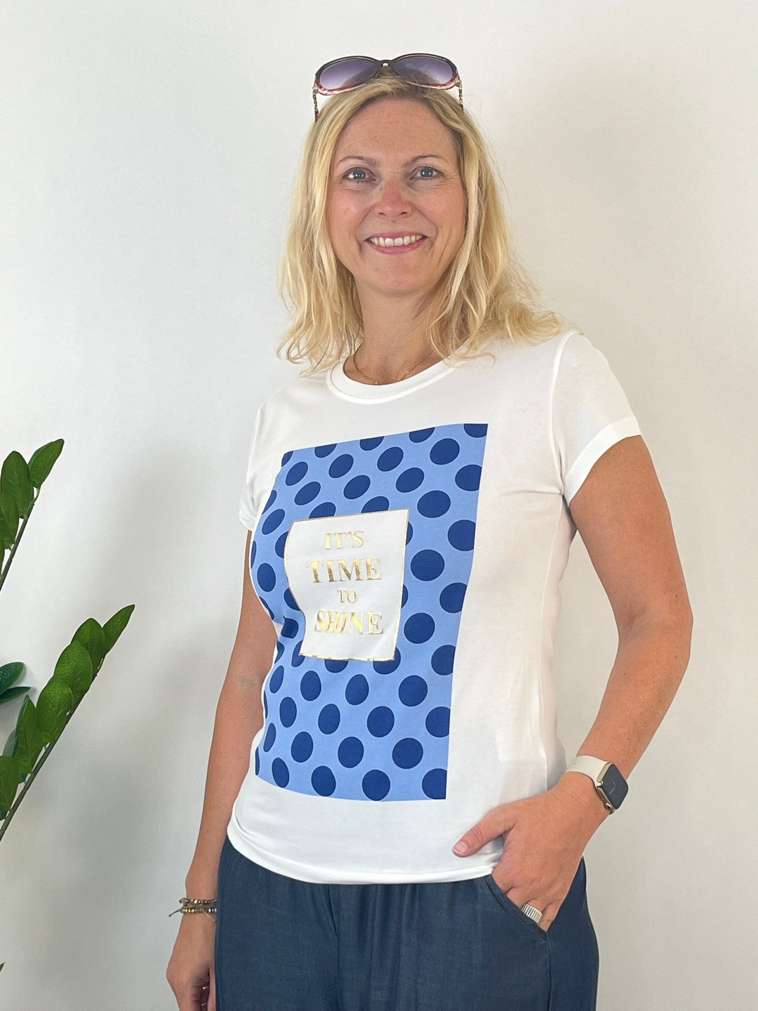 T-Shirt "Time to shine", weiß-blau von Bella Vita - Mode & Lifestyle