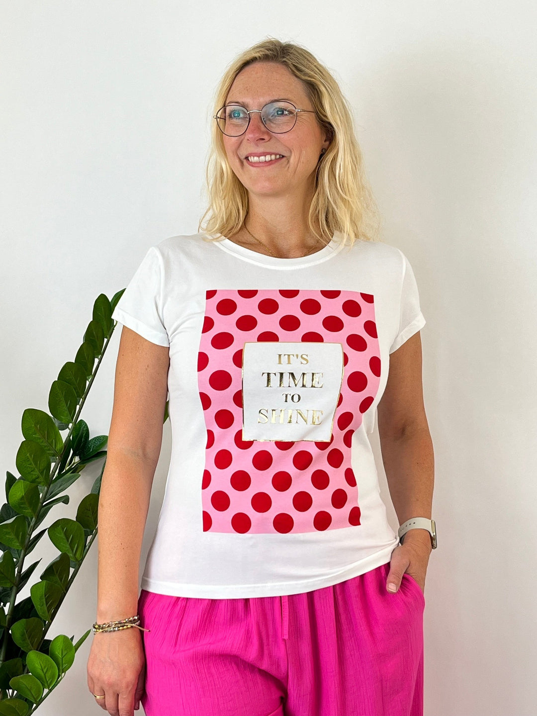 T-Shirt "Time to shine", weiß-pink von Bella Vita - Mode & Lifestyle