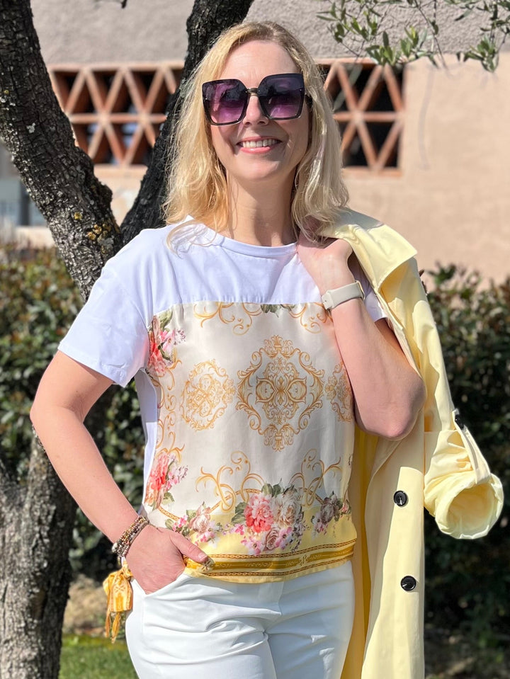 T-Shirt mit Tücherdruck Ornament, vanillegelb von Bella Vita - Mode &amp; Lifestyle