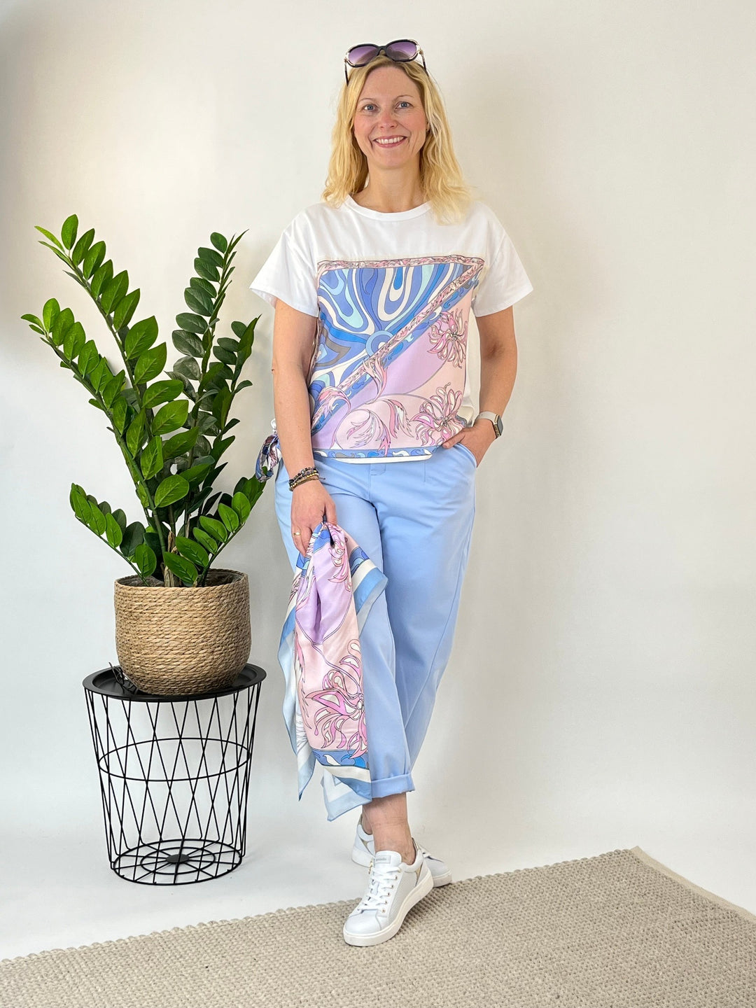 T-Shirt mit Tücherdruck Retro-Print, blau von Bella Vita - Mode &amp; Lifestyle