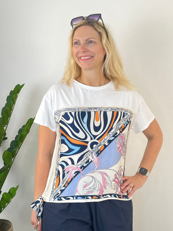 T-Shirt mit Tücherdruck Retro-Print, marine