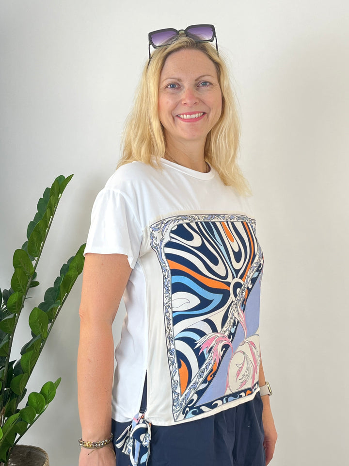 T-Shirt mit Tücherdruck Retro-Print, marine