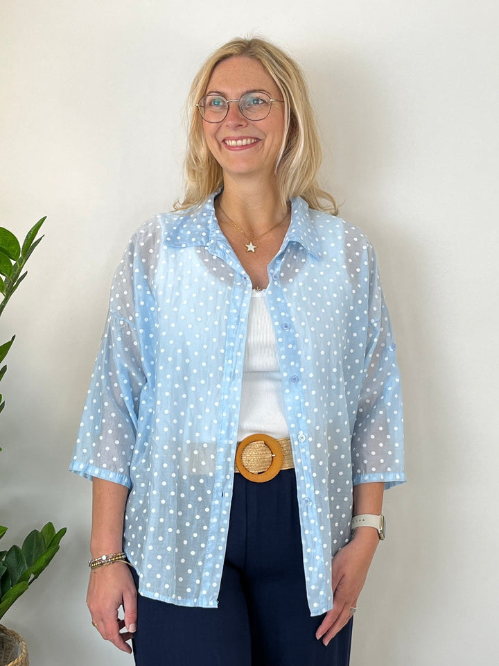 Tupfenbluse leicht transparent, hellblau von Bella Vita - Mode &amp; Lifestyle