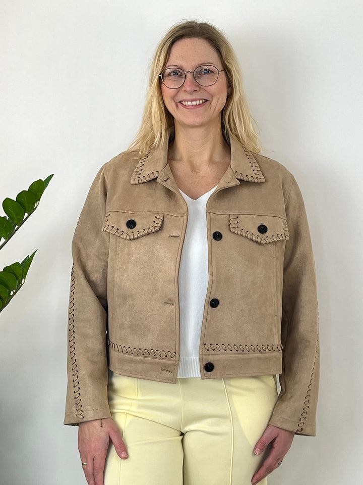 Velours-Jacke mit Flecht-Details, beige von Bella Vita - Mode &amp; Lifestyle