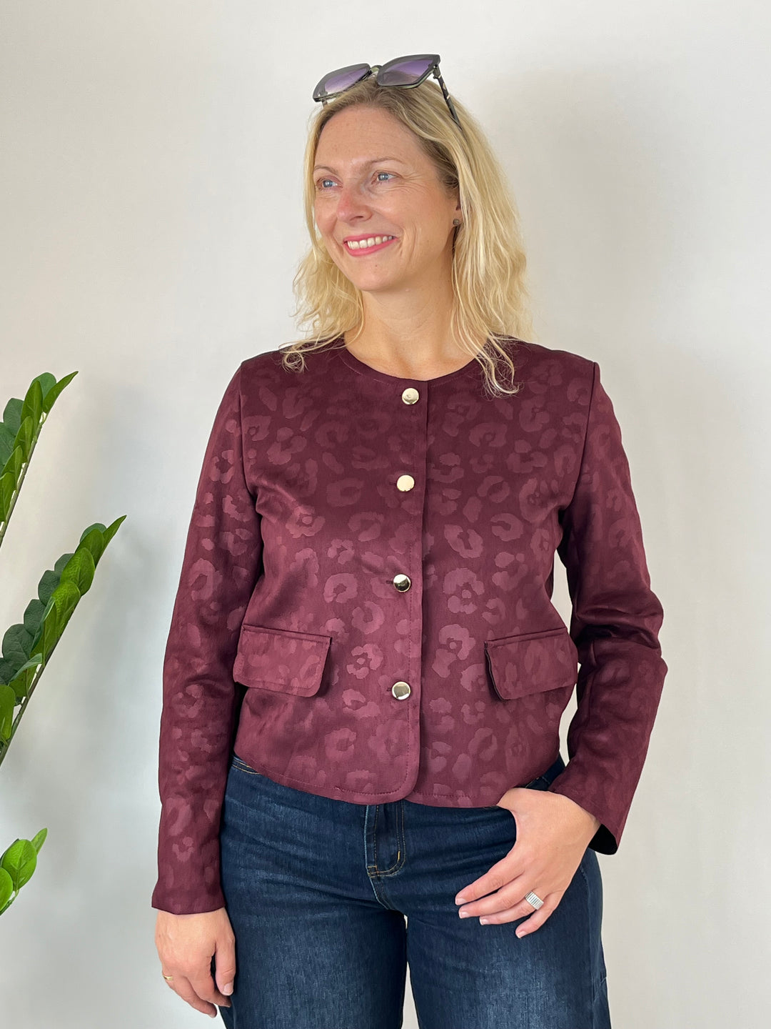 Veloursimitat-Blazer Leo, bordeaux