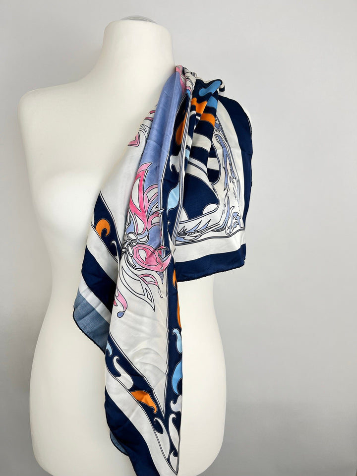 Marines Retro-Print Vierecktuch mit Seide und floralen Mustern