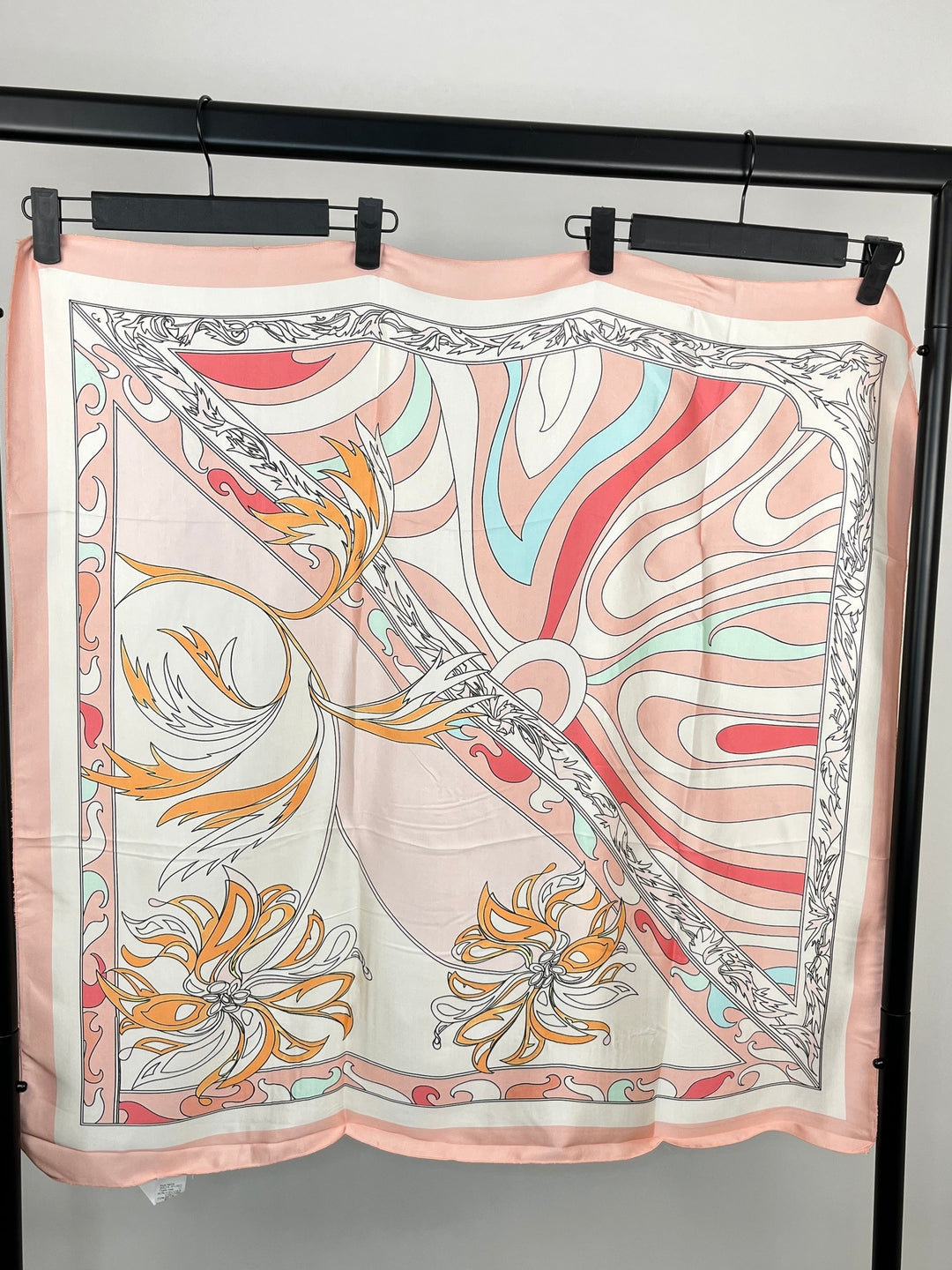 Vierecktuch Retro-Print mit orangefarbenen Blumen und Mint-Akzenten