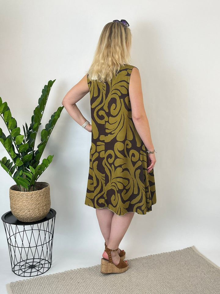 Viskosekleid mit abstraktem Print, braun von Bella Vita - Mode &amp; Lifestyle