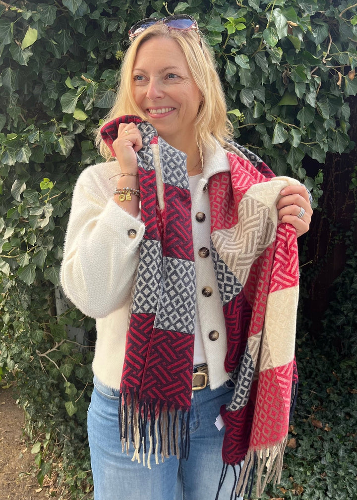 Viskoseschal Jacquard Mix, bordeaux von Bella Vita - Mode &amp; Lifestyle