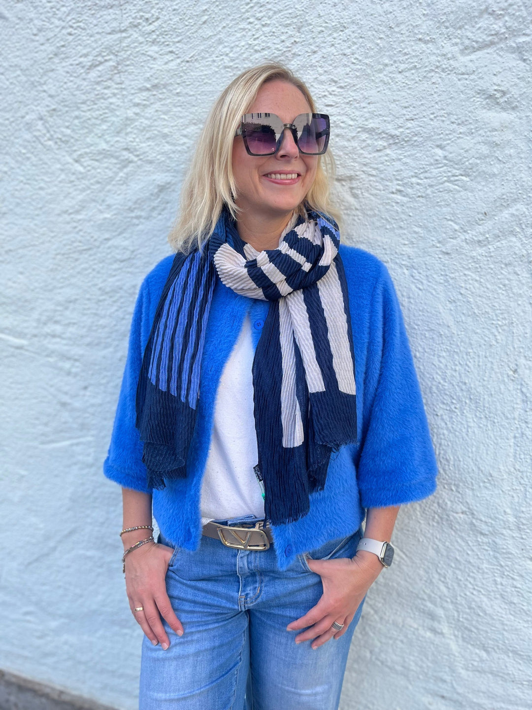 Crinkle-Schal Colourblock, marine-blau von Bella Vita - Mode &amp; Lifestyle