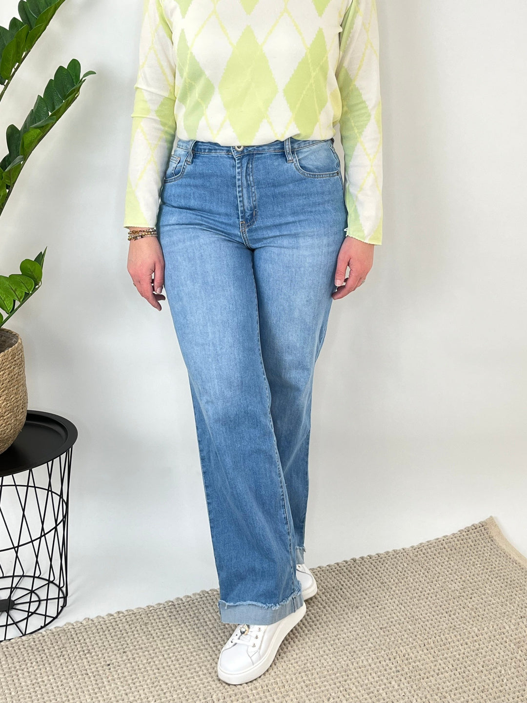 Wide-Leg-Jeans mit Aufschlag, blue denim von Bella Vita - Mode & Lifestyle