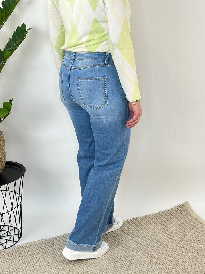 Wide-Leg-Jeans mit Aufschlag, blue denim von Bella Vita - Mode &amp; Lifestyle