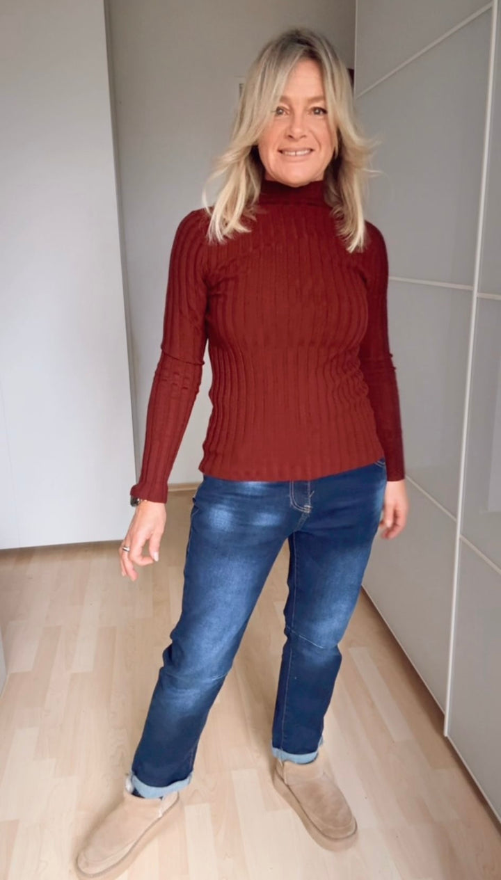 Rippenpullover mit Stehkragen, bordeaux von Bella Vita - Mode & Lifestyle