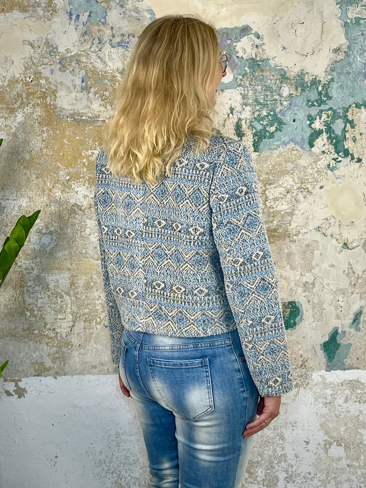 Kurzblazer Jacquard, blau-beige