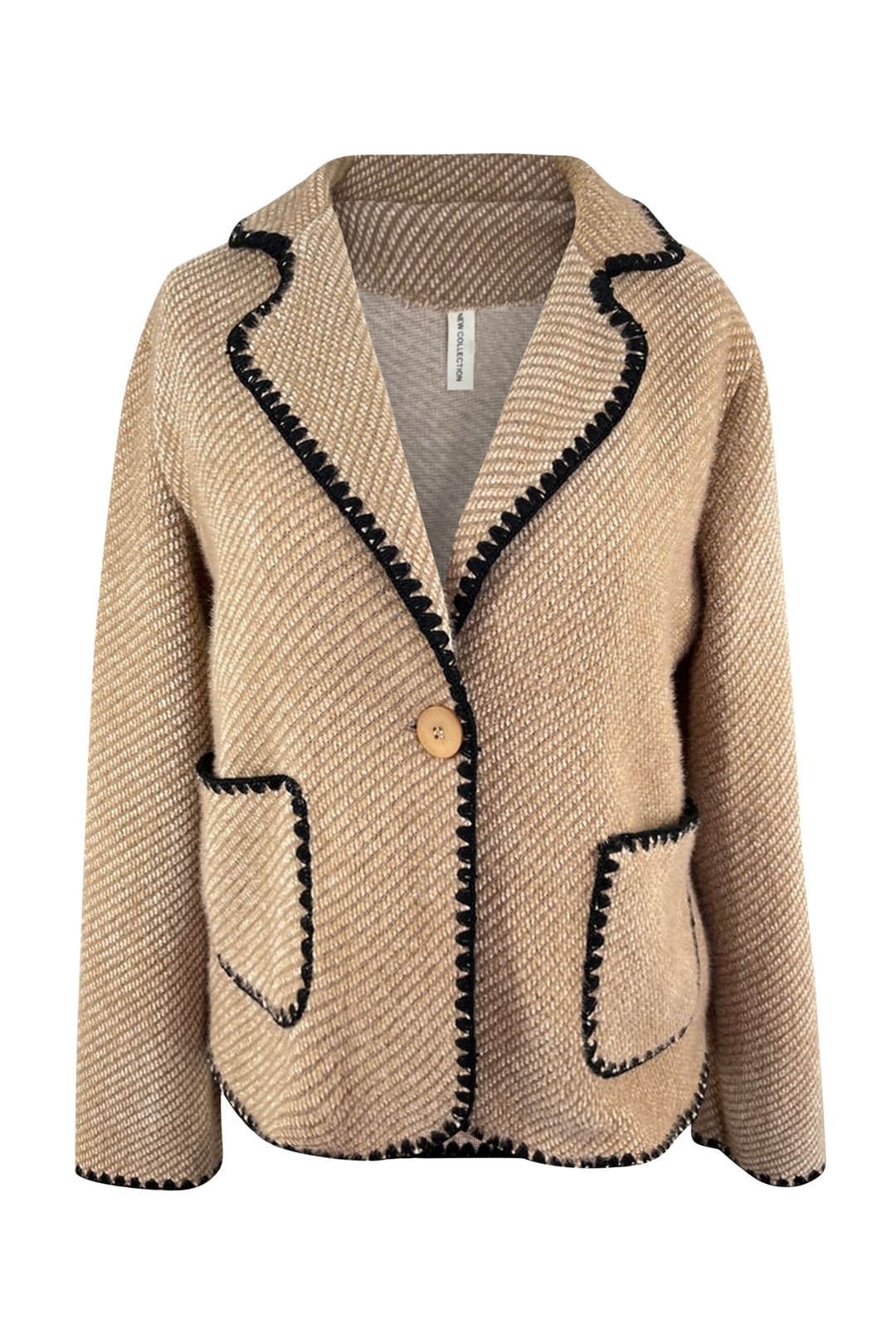 Blazer mit Kontrastnähten, ecru und cognac