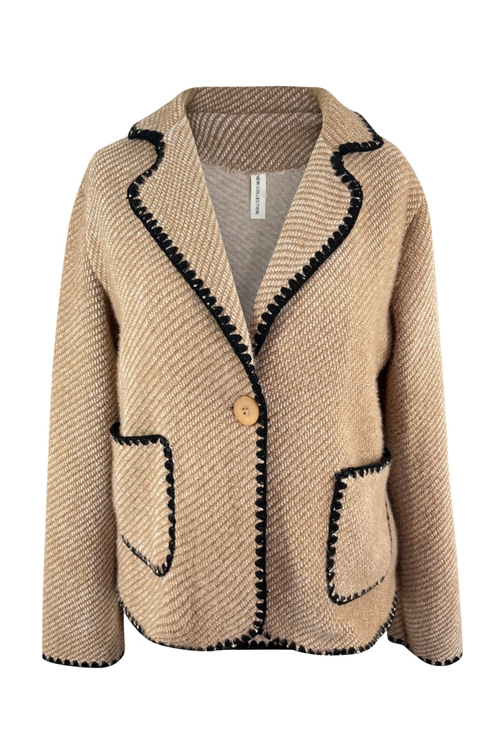 Blazer mit Kontrastnähten, ecru und cognac