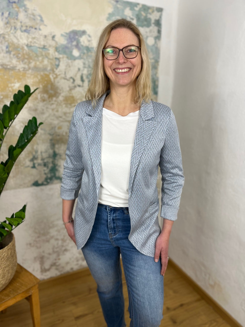 Jerseyblazer, Glitzer, grafisch