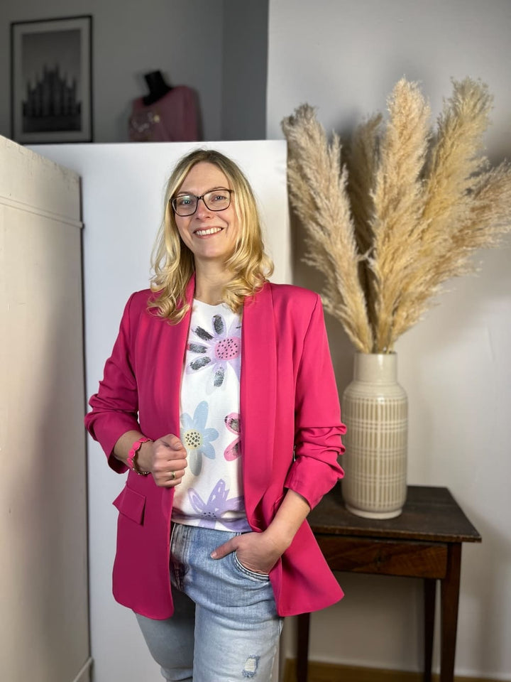 Blazer mit gerafften Ärmeln, pink