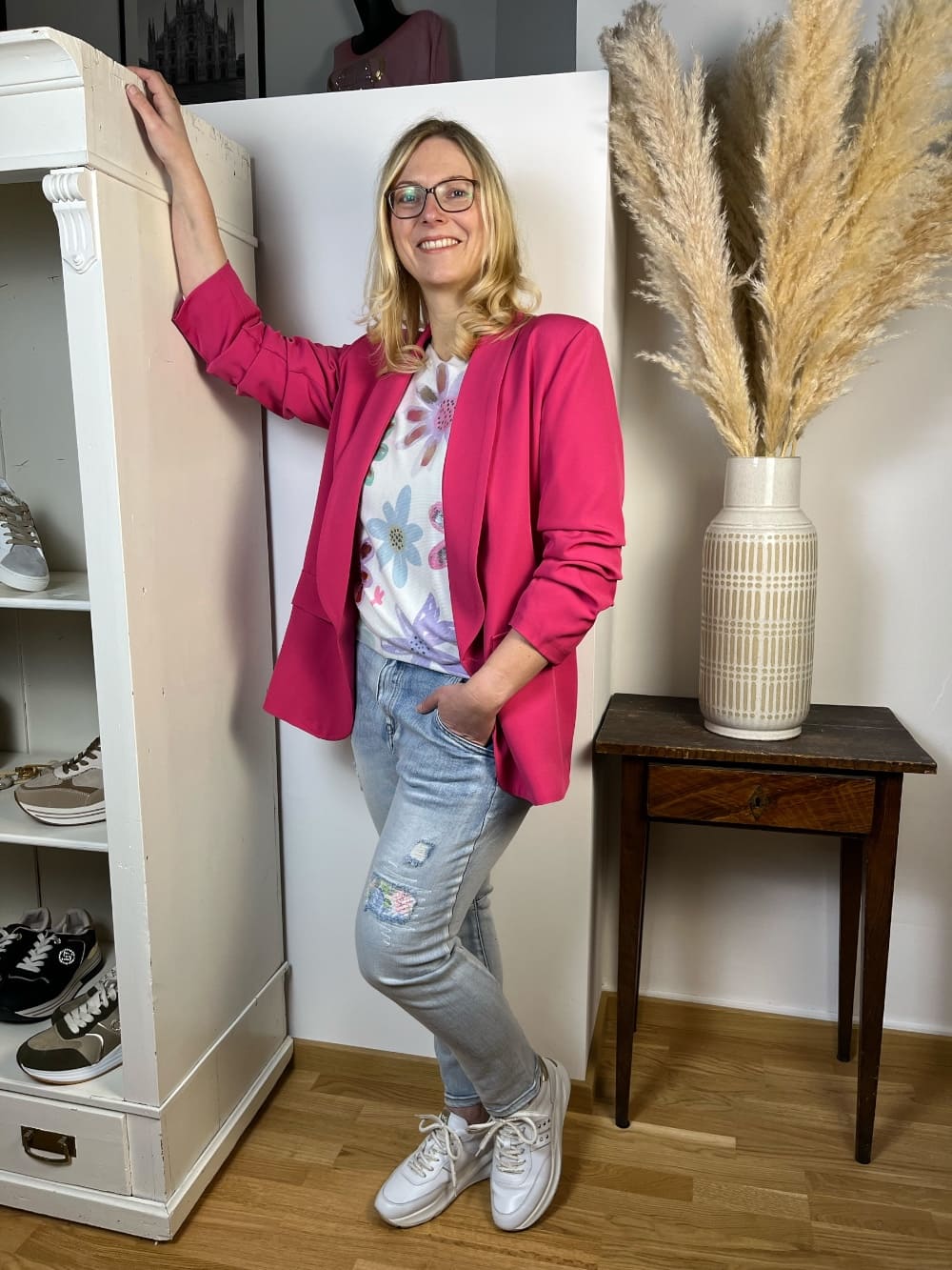Blazer mit gerafften Ärmeln, pink