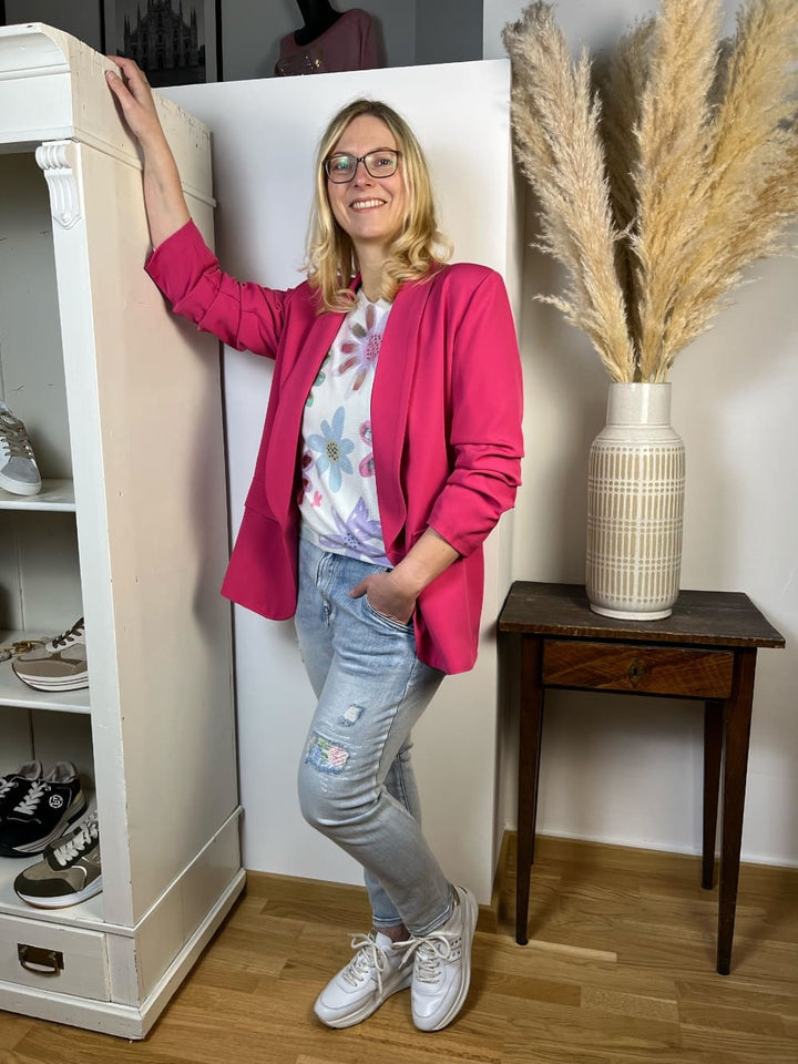 Blazer mit gerafften Ärmeln, pink