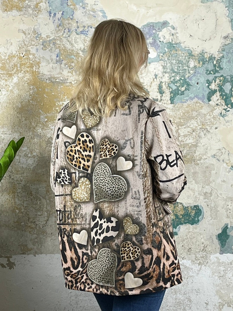 Velourslederimitat-Blazer im Alloverdruck, beige