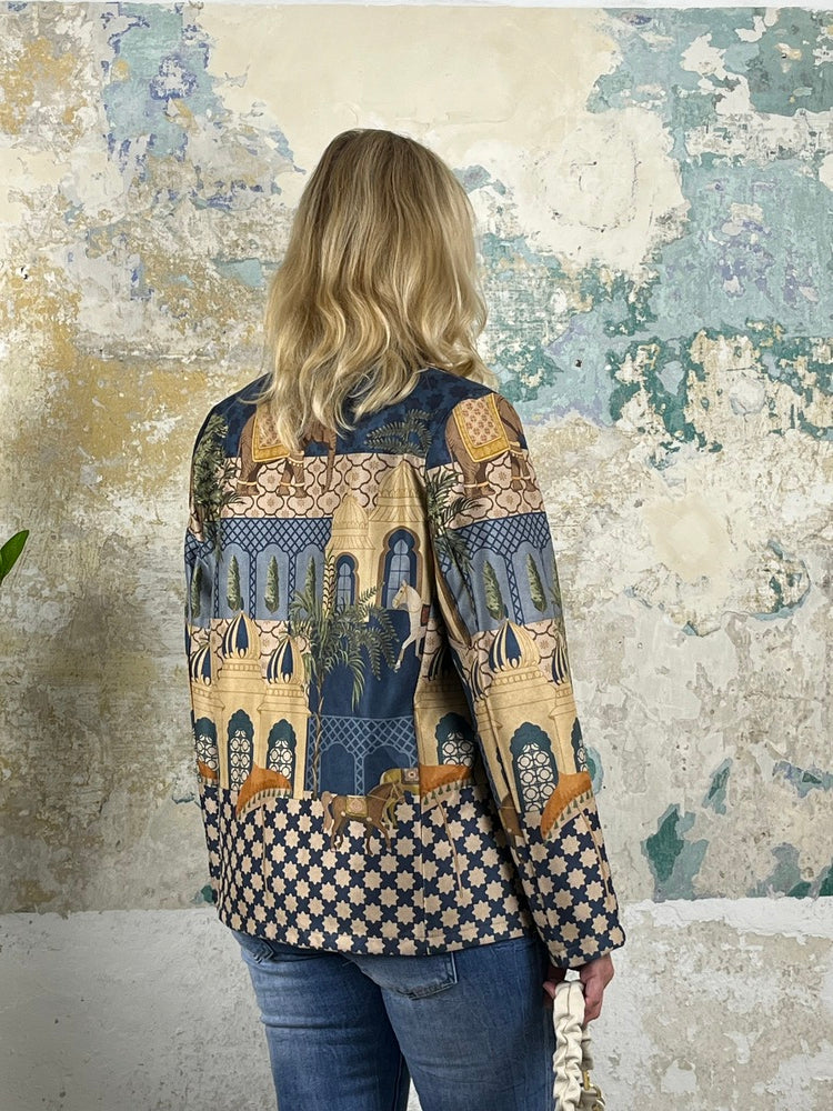 Velourslederimitat-Blazer im Alloverdruck, jeansblau