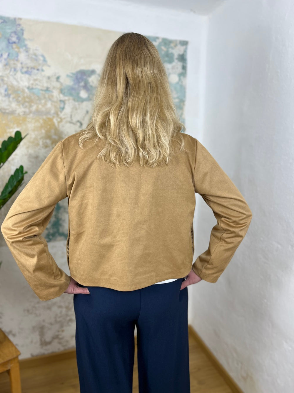 Velourslederimitatblazer, cognac