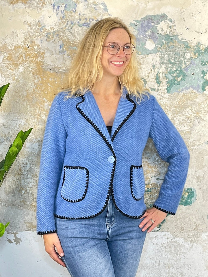 Blazer mit Kontrastnähten, blau-schwarz