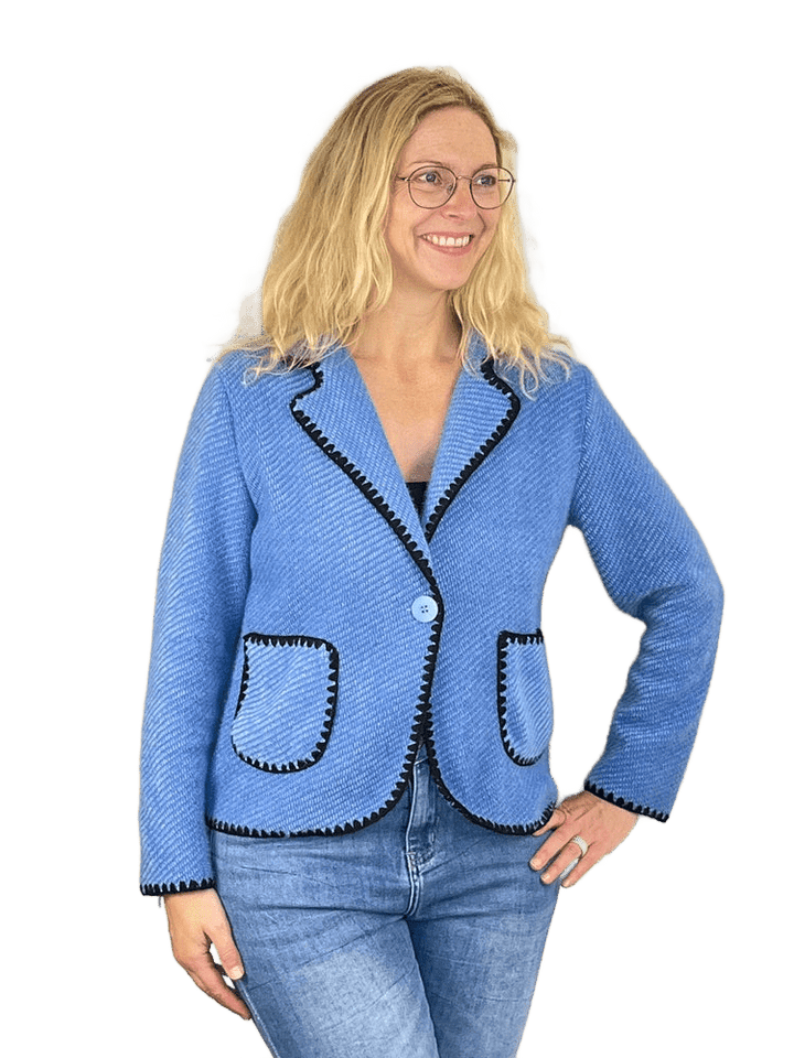Blazer mit Kontrastnähten, blau-schwarz
