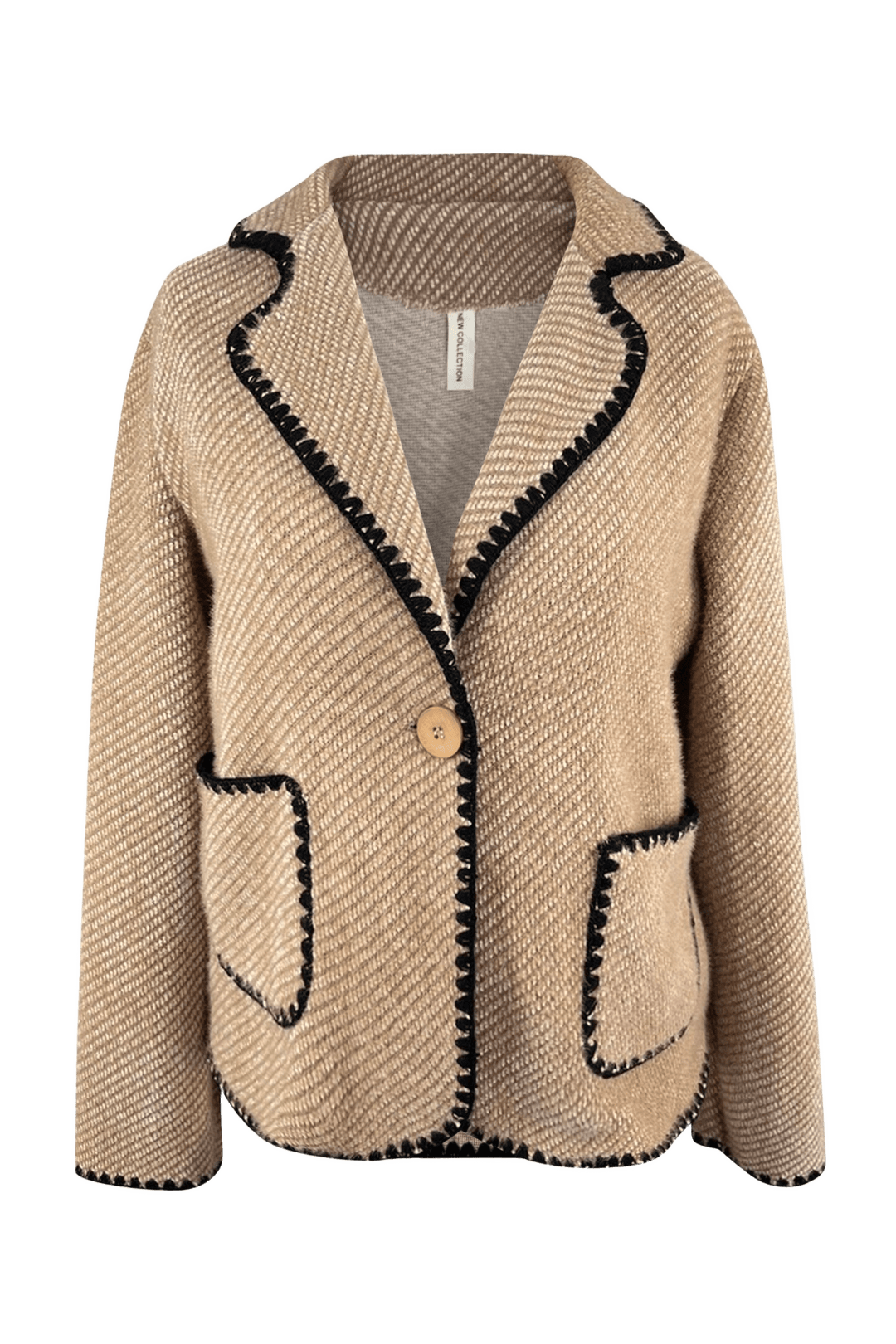 Blazer mit Kontrastnähten, ecru und cognac