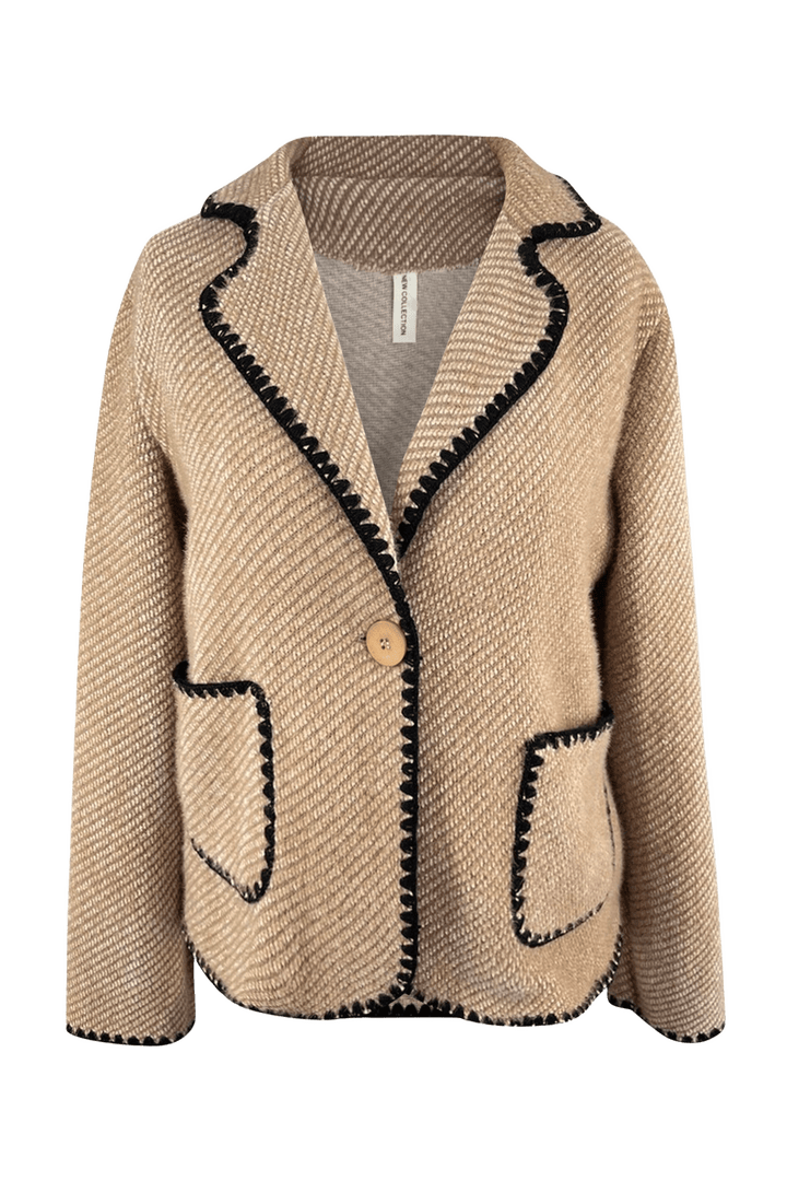 Blazer mit Kontrastnähten, ecru und cognac